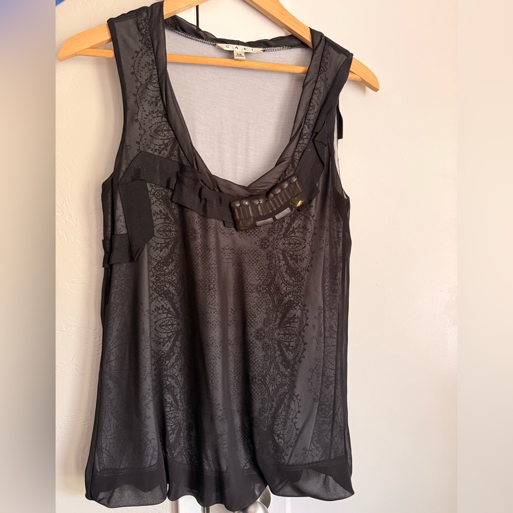 CAbi Black Sheer Tank Top with Gem Detail